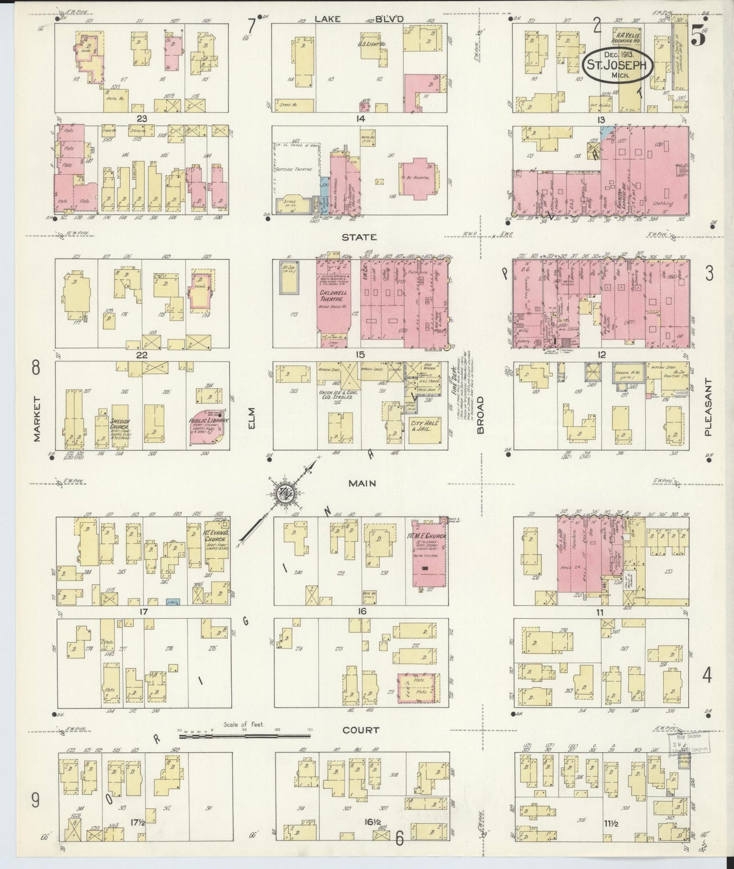 Sanborn Fire Insurance Map from Saint Joseph, Berrien County, Michigan (1913), Sheet #0005 - Complete Map Set gallery image, historic Sanborn map, vintage wall art, Michigan Michigan