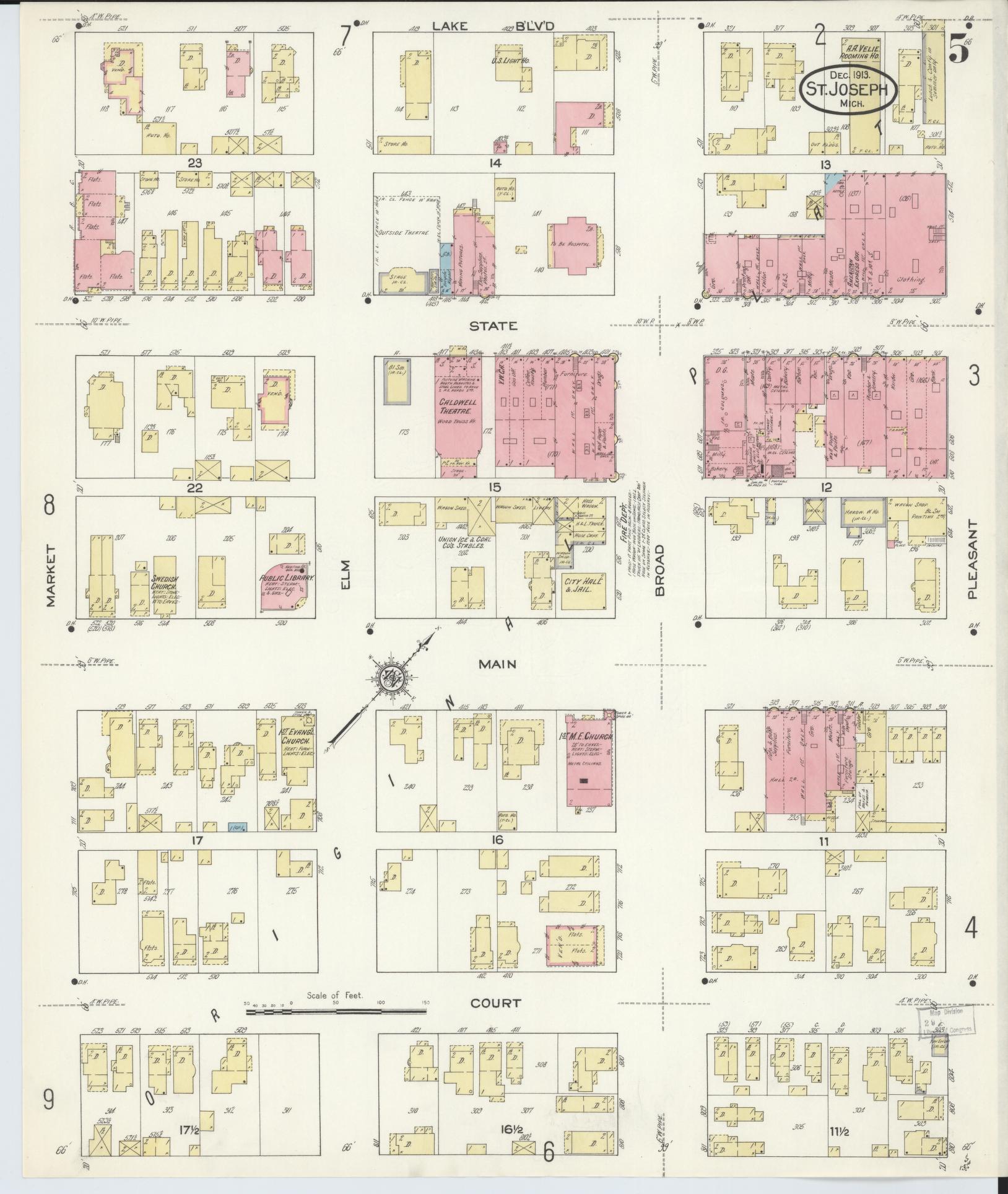 Sanborn Fire Insurance Map from Saint Joseph, Berrien County, Michigan (1913), Sheet #0005 - Complete Map Set gallery image, historic Sanborn map, vintage wall art, Michigan Michigan