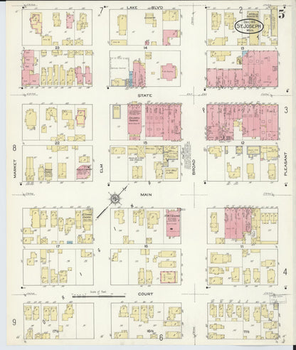 Sanborn Fire Insurance Map from Saint Joseph, Berrien County, Michigan (1913), Sheet #0005 - Complete Map Set gallery image, historic Sanborn map, vintage wall art, Michigan Michigan