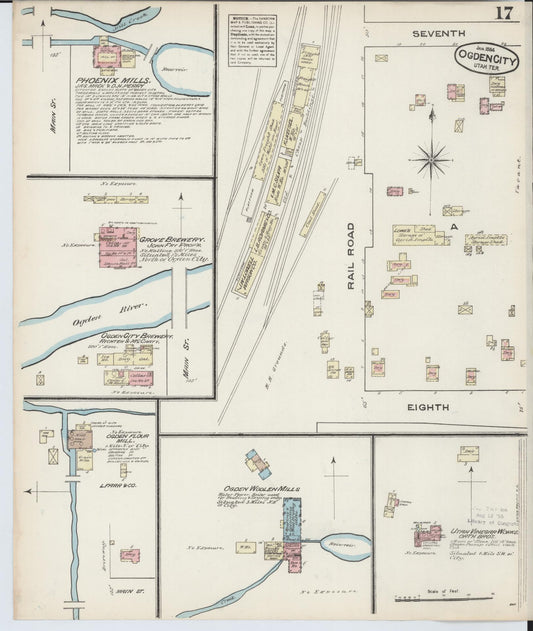Sanborn Fire Insurance Map from Ogden, Weber County, Utah (1884), Sheet #0017 - Historic Sanborn Fire Insurance Map Print, vintage old map wall art, antique decor, genealogy gift, Utah Utah map