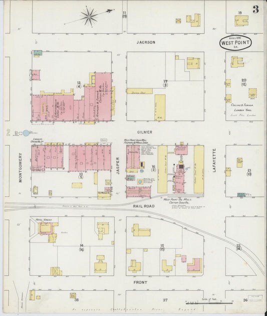 Sanborn Fire Insurance Map from West Point, Troup County, Georgia (1895), Sheet #0003 - Historic Sanborn Fire Insurance Map Print, vintage old map wall art, antique decor, genealogy gift, Georgia Georgia map