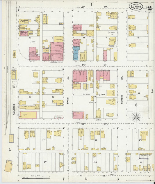 Sanborn Fire Insurance Map from Elkins, Randolph County, West Virginia (1902), Sheet #0002 - Historic Sanborn Fire Insurance Map Print, vintage old map wall art, antique decor, genealogy gift, West Virginia West Virginia map
