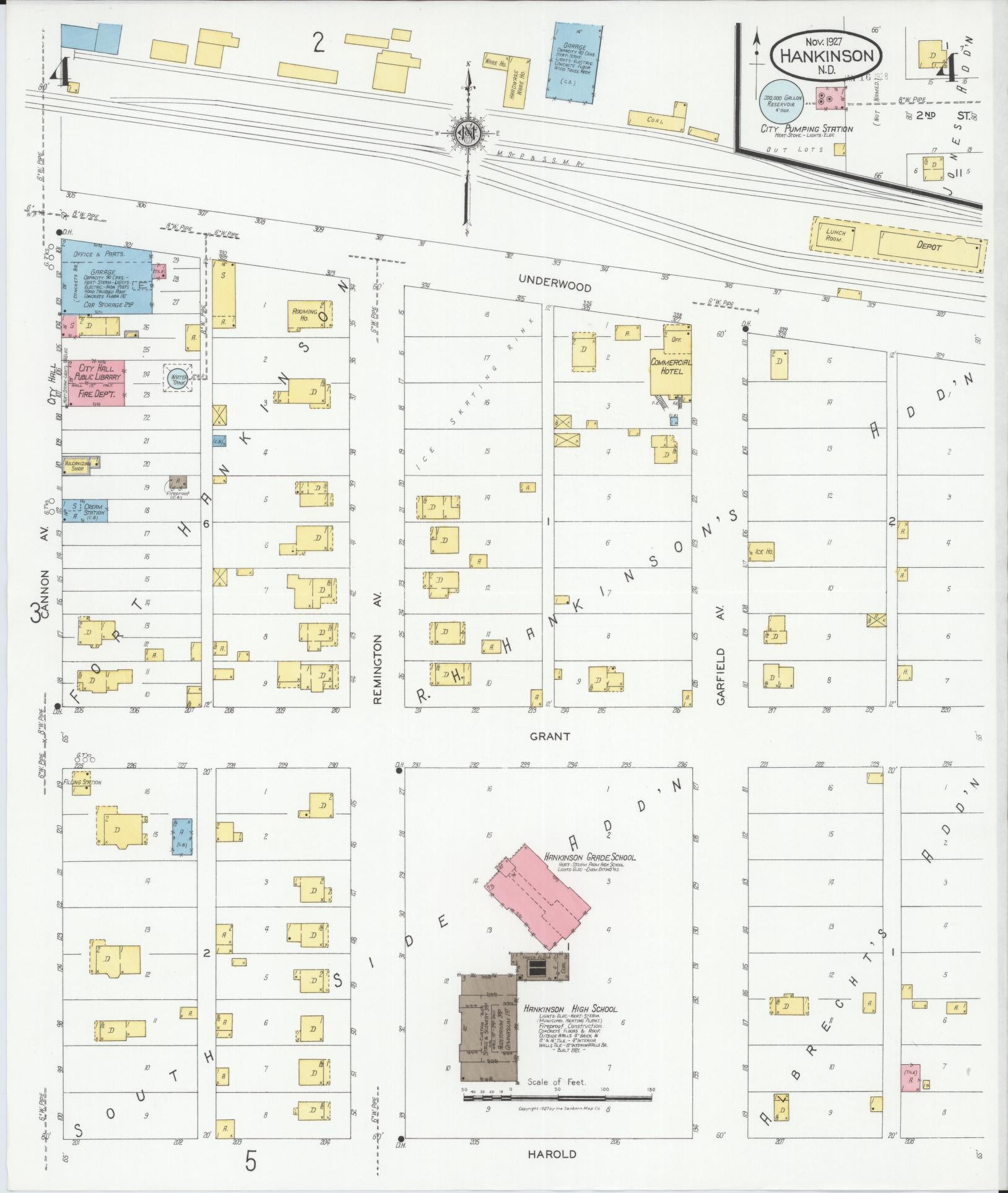 Sanborn Fire Insurance Map from Hankinson, Richland County, North Dakota (1927), Sheet #0004 - Historic Sanborn Fire Insurance Map Print, vintage old map wall art, antique decor, genealogy gift, North Dakota North Dakota map