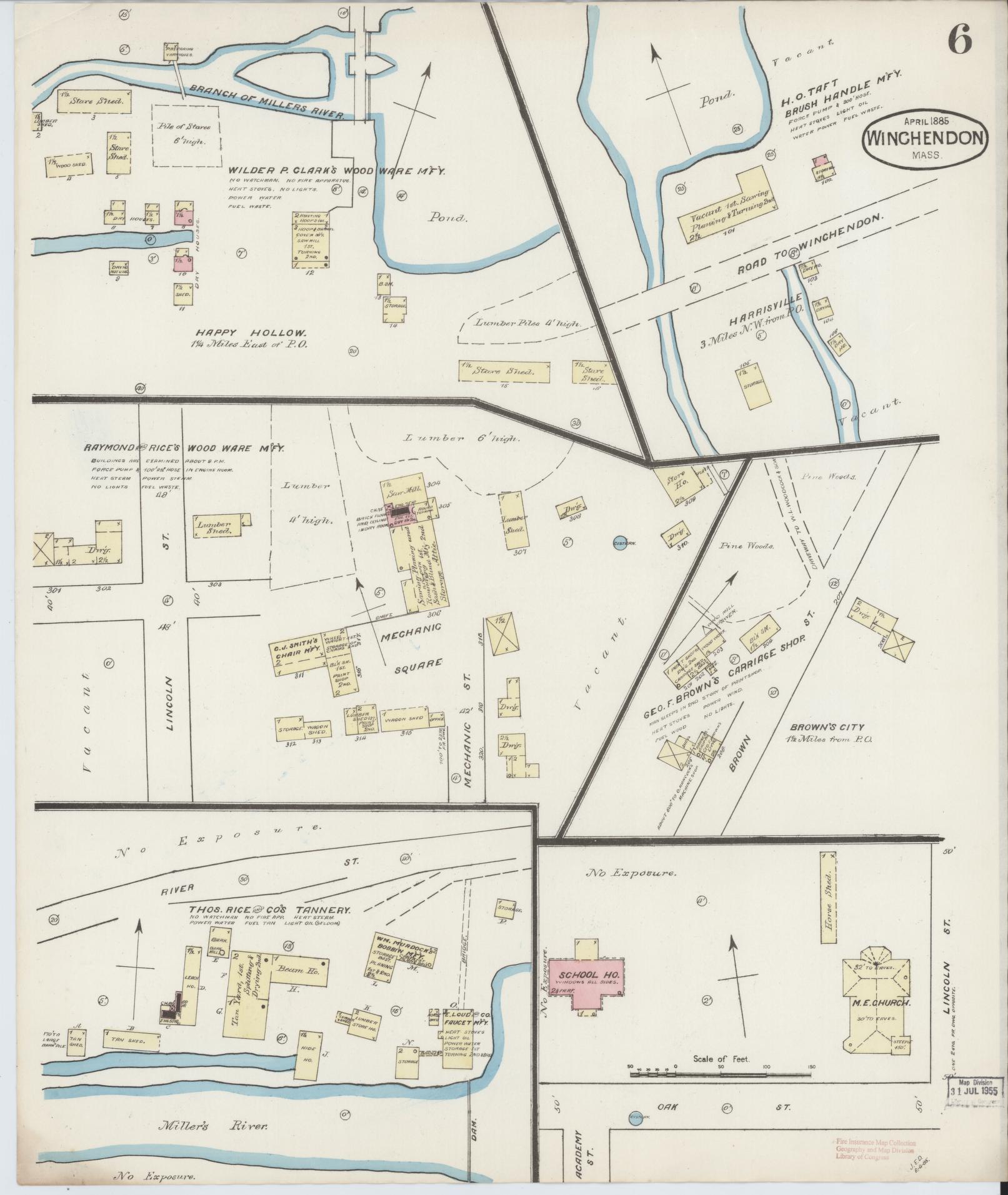 Sanborn Fire Insurance Map from Winchendon, Worcester County, Massachusetts (1885), Sheet #0006 - Complete Map Set gallery image, historic Sanborn map, vintage wall art, Massachusetts Massachusetts