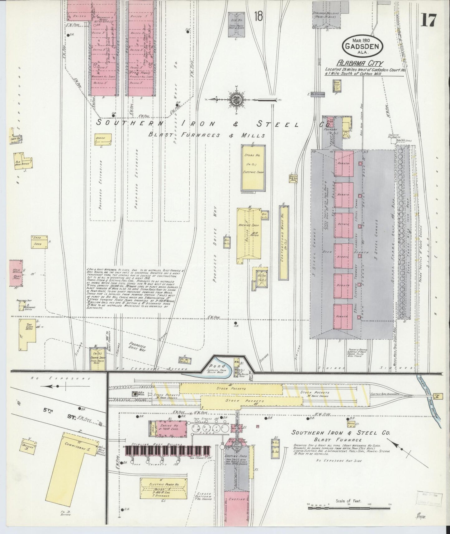 Sanborn Fire Insurance Map from Gadsden, Etowah County, Alabama (1910), Sheet #0017 - Historic Sanborn Fire Insurance Map Print, vintage old map wall art, antique decor, genealogy gift, Alabama Alabama map