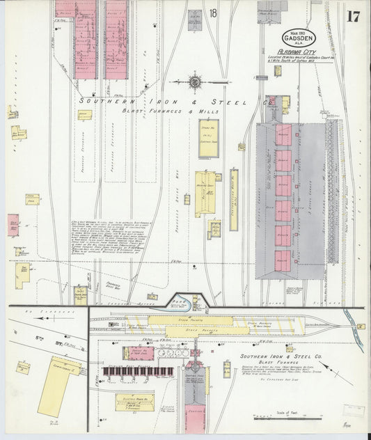 Sanborn Fire Insurance Map from Gadsden, Etowah County, Alabama (1910), Sheet #0017 - Historic Sanborn Fire Insurance Map Print, vintage old map wall art, antique decor, genealogy gift, Alabama Alabama map