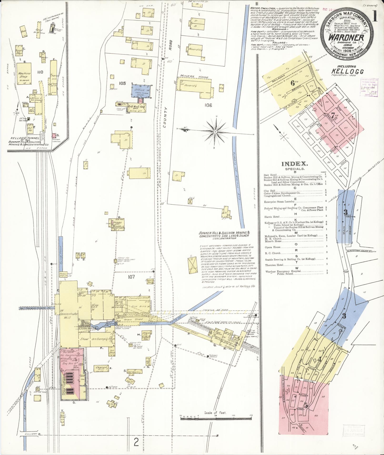 Sanborn Fire Insurance Map from Wardner, Shoshone County, Idaho (1908), Sheet #0001 - Complete Map Set gallery image, historic Sanborn map, vintage wall art, Idaho Idaho