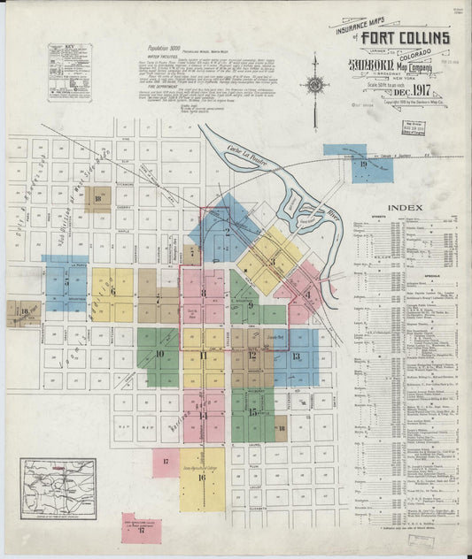 Sanborn Fire Insurance Map from Fort Collins, Larimer County, Colorado (1917), Sheet #0001 - Historic Sanborn Fire Insurance Map Print, vintage old map wall art, antique decor, genealogy gift, Colorado Colorado map