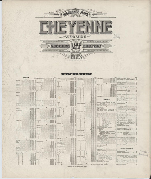 Sanborn Fire Insurance Map from Cheyenne, Laramie County, Wyoming (1923), Sheet #0001 - Historic Sanborn Fire Insurance Map Print, vintage old map wall art, antique decor, genealogy gift, Wyoming Wyoming map