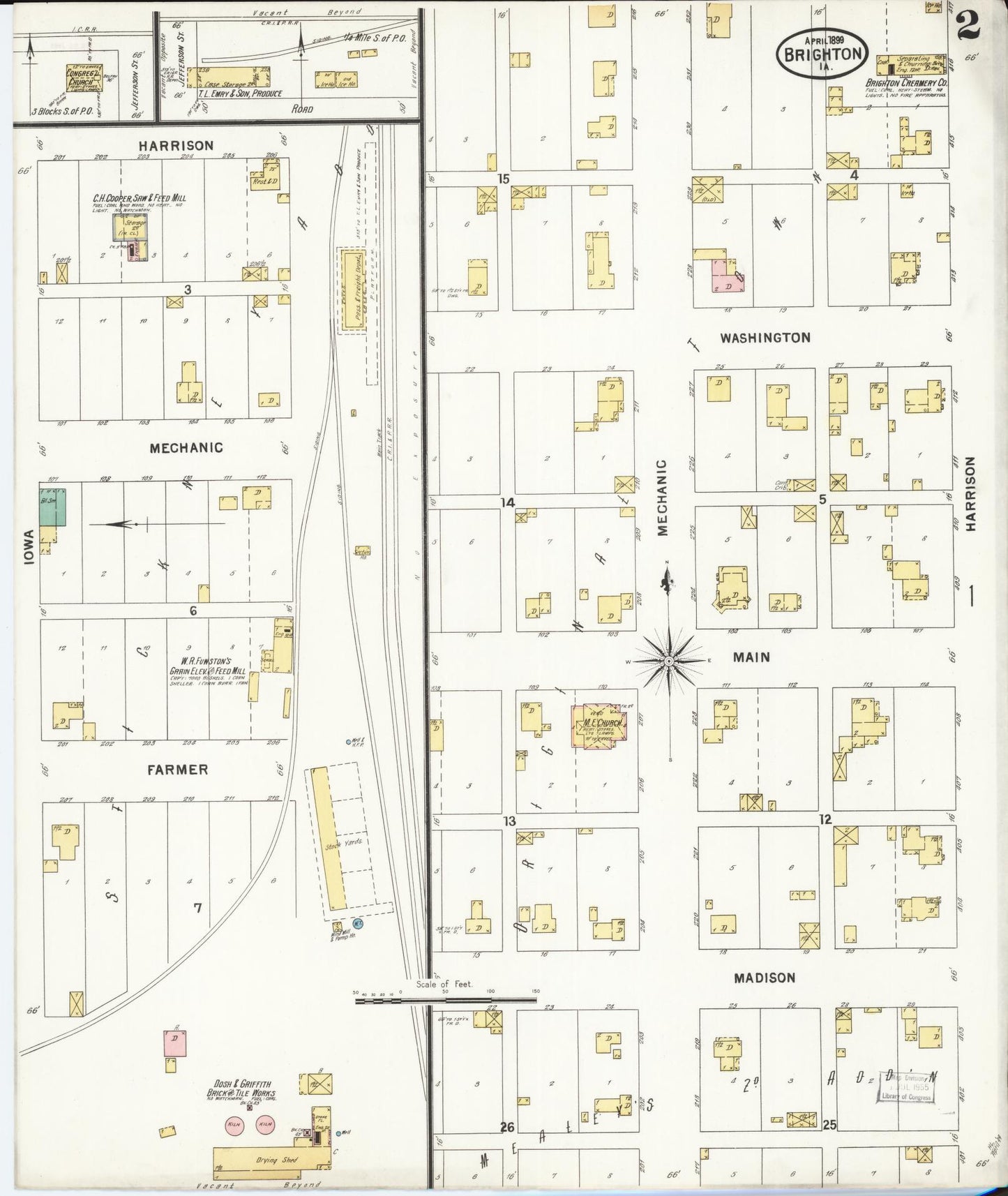 Sanborn Fire Insurance Map from Brighton, Washington County, Iowa (1899), Sheet #0002 - Historic Sanborn Fire Insurance Map Print, vintage old map wall art