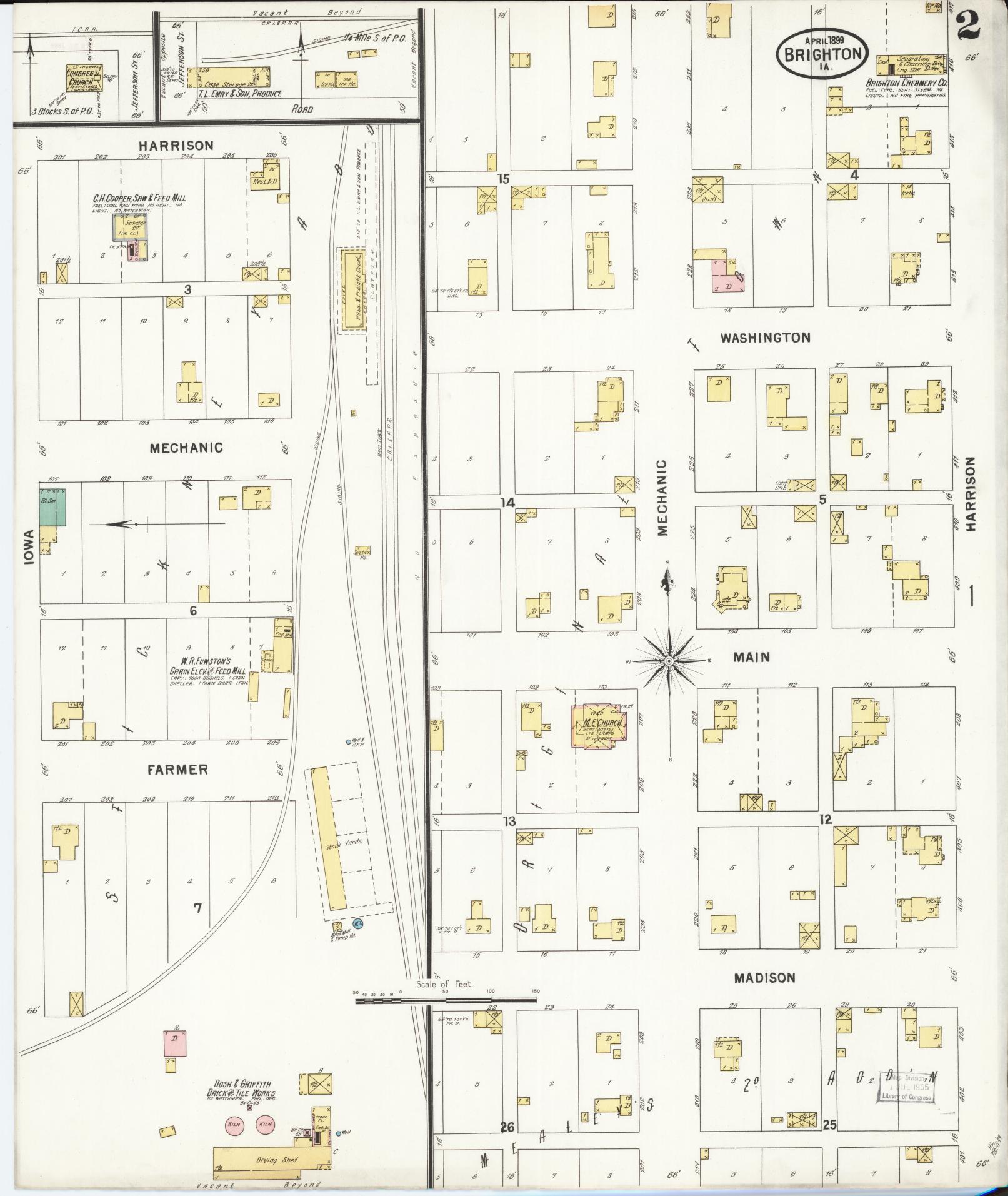 Sanborn Fire Insurance Map from Brighton, Washington County, Iowa (1899), Sheet #0002 - Historic Sanborn Fire Insurance Map Print, vintage old map wall art