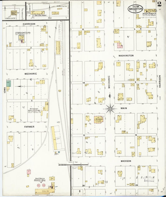Sanborn Fire Insurance Map from Brighton, Washington County, Iowa (1899), Sheet #0002 - Historic Sanborn Fire Insurance Map Print, vintage old map wall art