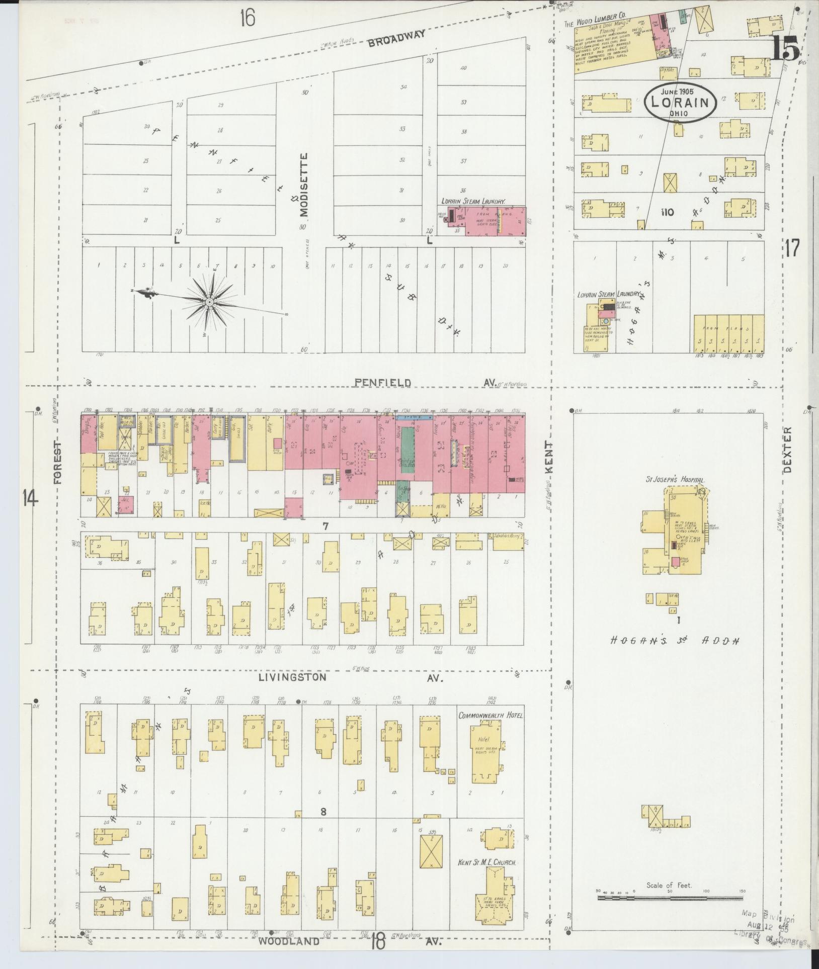Sanborn Fire Insurance Map from Lorain, Lorain County, Ohio (1905), Sheet #0015 - Historic Sanborn Fire Insurance Map Print, vintage old map wall art, antique decor, genealogy gift, Ohio Ohio map