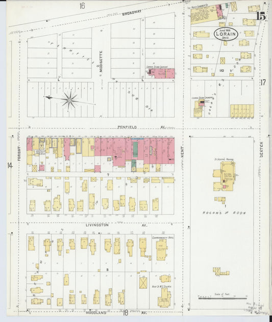 Sanborn Fire Insurance Map from Lorain, Lorain County, Ohio (1905), Sheet #0015 - Historic Sanborn Fire Insurance Map Print, vintage old map wall art, antique decor, genealogy gift, Ohio Ohio map