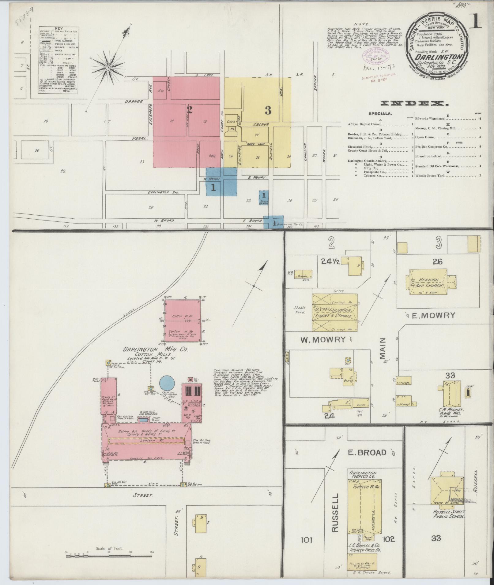 Sanborn Fire Insurance Map from Darlington, Darlington County, South Carolina. (1893) – Historic Sanborn Fire Insurance Map Print