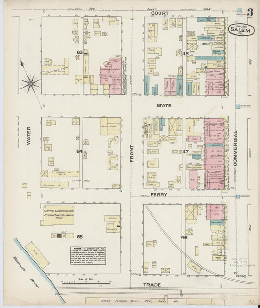 Sanborn Fire Insurance Map from Salem, Marion County, Oregon (1884), Sheet #0003 - Historic Sanborn Fire Insurance Map Print, vintage old map wall art, antique decor, genealogy gift, Oregon Oregon map
