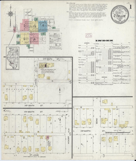 Sanborn Fire Insurance Map from O'Fallon, Saint Clair County, Illinois (1914), Sheet #0001 - Historic Sanborn Fire Insurance Map Print, vintage old map wall art, antique decor, genealogy gift, Illinois Illinois map