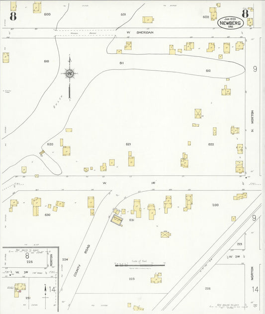 Sanborn Fire Insurance Map from Newberg, Yamhill County, Oregon (1929), Sheet #0008 - Historic Sanborn Fire Insurance Map Print, vintage old map wall art, antique decor, genealogy gift, Oregon Oregon map