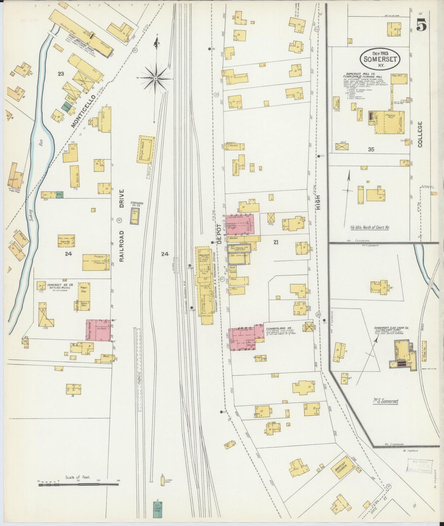 Sanborn Fire Insurance Map from Somerset, Pulaski County, Kentucky (1903), Sheet #0005 - Complete Map Set gallery image, historic Sanborn map, vintage wall art, Kentucky Kentucky