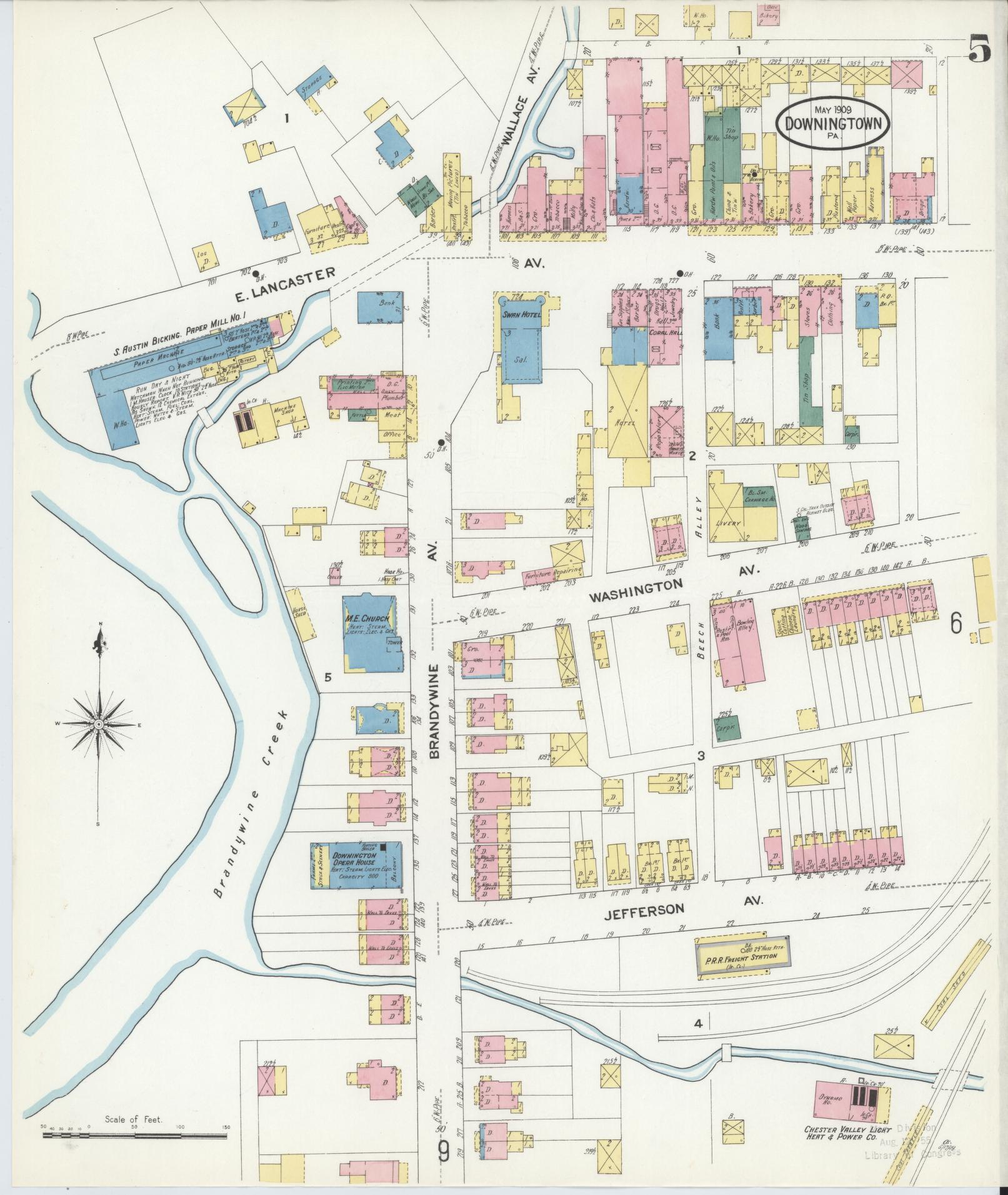 Sanborn Fire Insurance Map from Downingtown, Chester County, Pennsylvania (1909), Sheet #0005 - Historic Sanborn Fire Insurance Map Print, vintage old map wall art, antique decor, genealogy gift, Pennsylvania Pennsylvania map