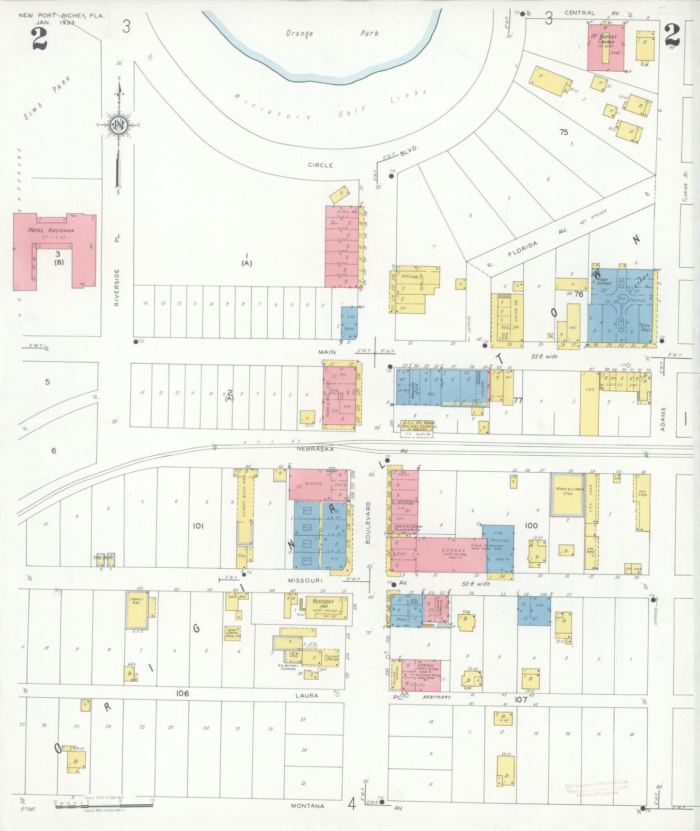 Sanborn Fire Insurance Map from New Port Richey, Pasco County, Florida (1933), Sheet #0002 - Complete Map Set gallery image, historic Sanborn map, vintage wall art, Florida Florida