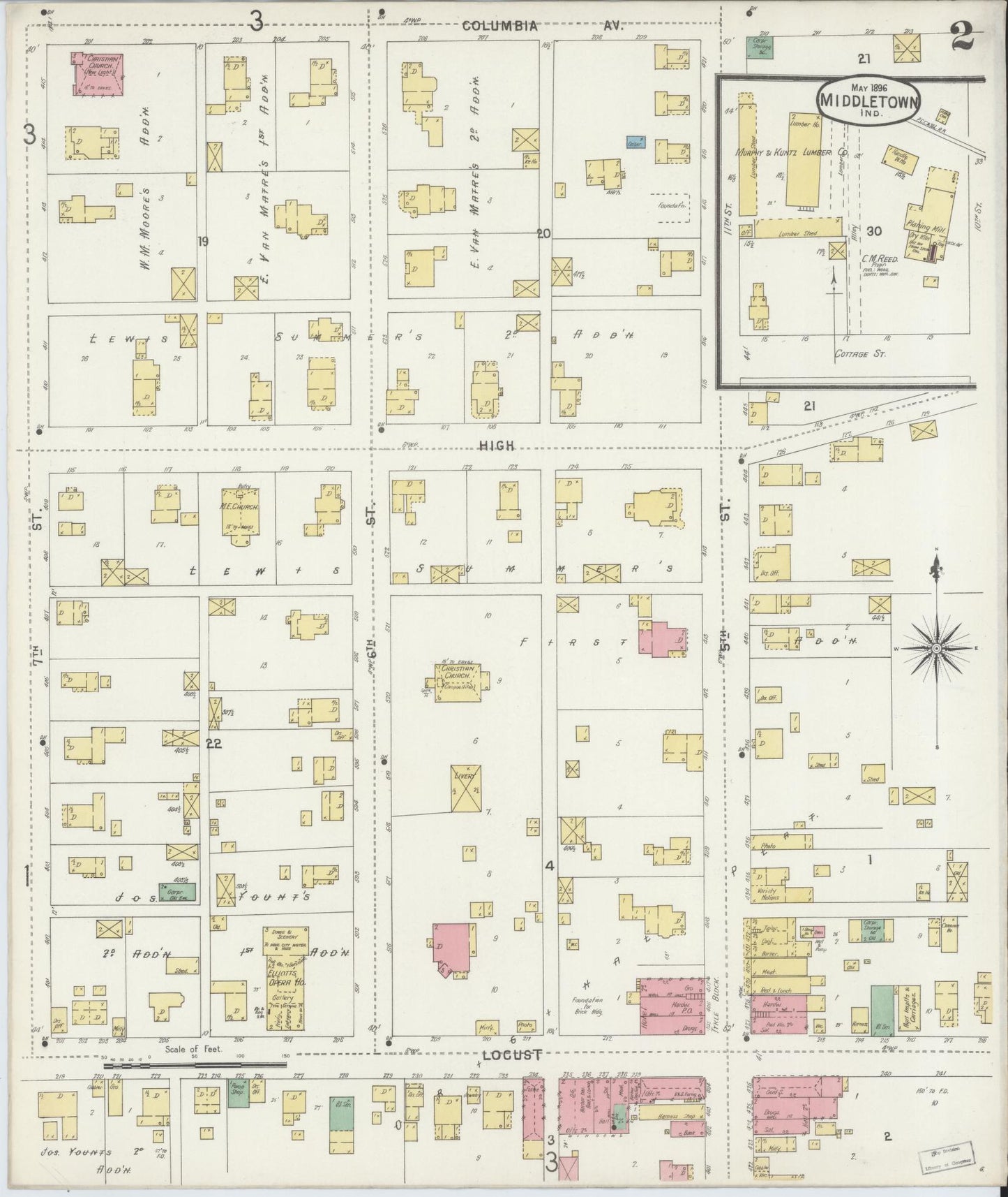 Sanborn Fire Insurance Map from Middletown, Henry County, Indiana (1896), Sheet #0002 - Complete Map Set gallery image, historic Sanborn map, vintage wall art, Indiana Indiana