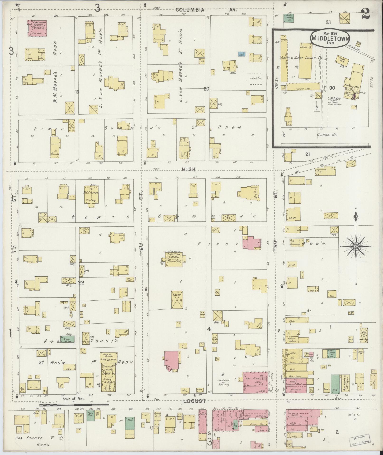 Sanborn Fire Insurance Map from Middletown, Henry County, Indiana (1896), Sheet #0002 - Complete Map Set gallery image, historic Sanborn map, vintage wall art, Indiana Indiana