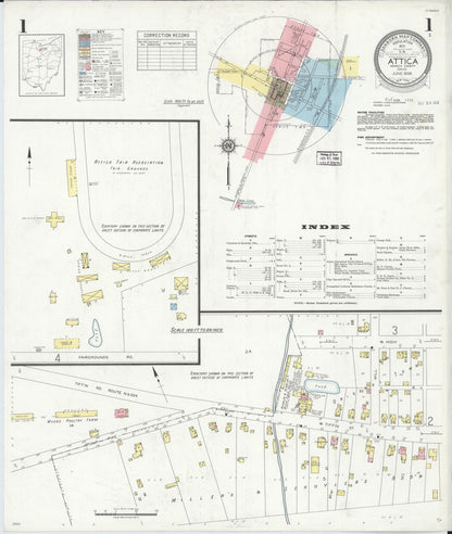 Sanborn Fire Insurance Map from Attica, Seneca County, Ohio (1938), Sheet #0001 - Historic Sanborn Fire Insurance Map Print, vintage old map wall art, antique decor, genealogy gift, Ohio Ohio map