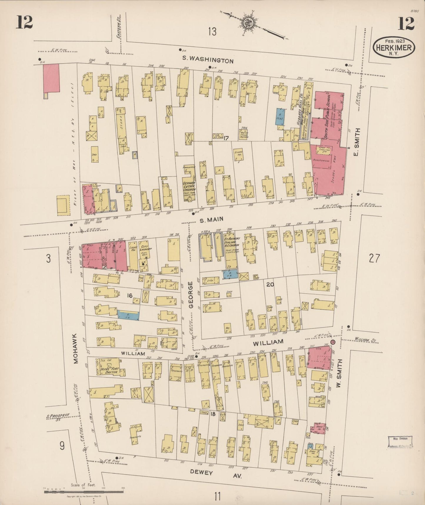 Sanborn Fire Insurance Map from Herkimer, Herkimer County, New York (1923), Sheet #0012 - Historic Sanborn Fire Insurance Map Print, vintage old map wall art, antique decor, genealogy gift, New York New York map