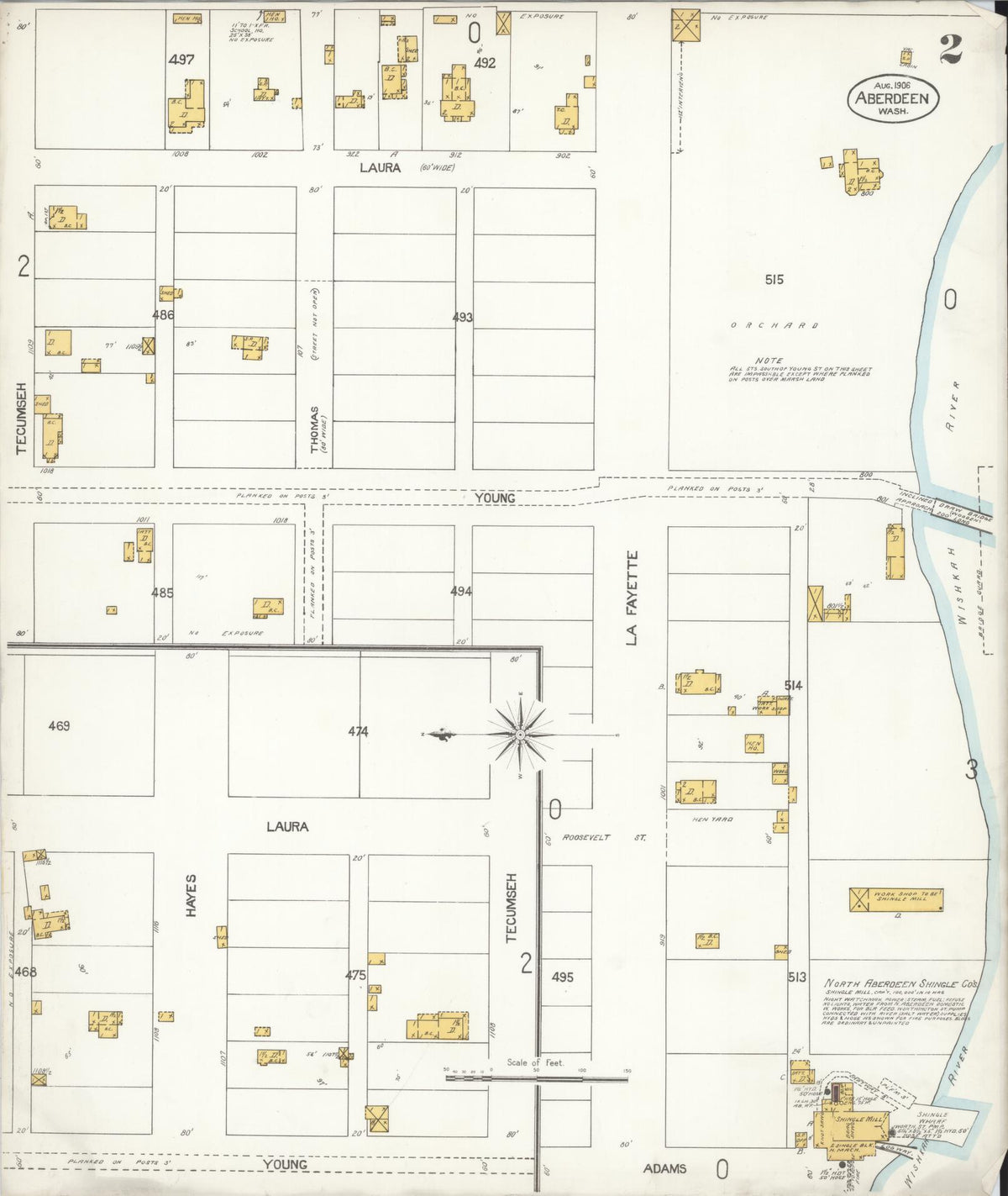 Sanborn Fire Insurance Map from Aberdeen, Grays Harbor County, Washington (1906), Sheet #0002 - Complete Map Set gallery image, historic Sanborn map, vintage wall art, Washington Washington