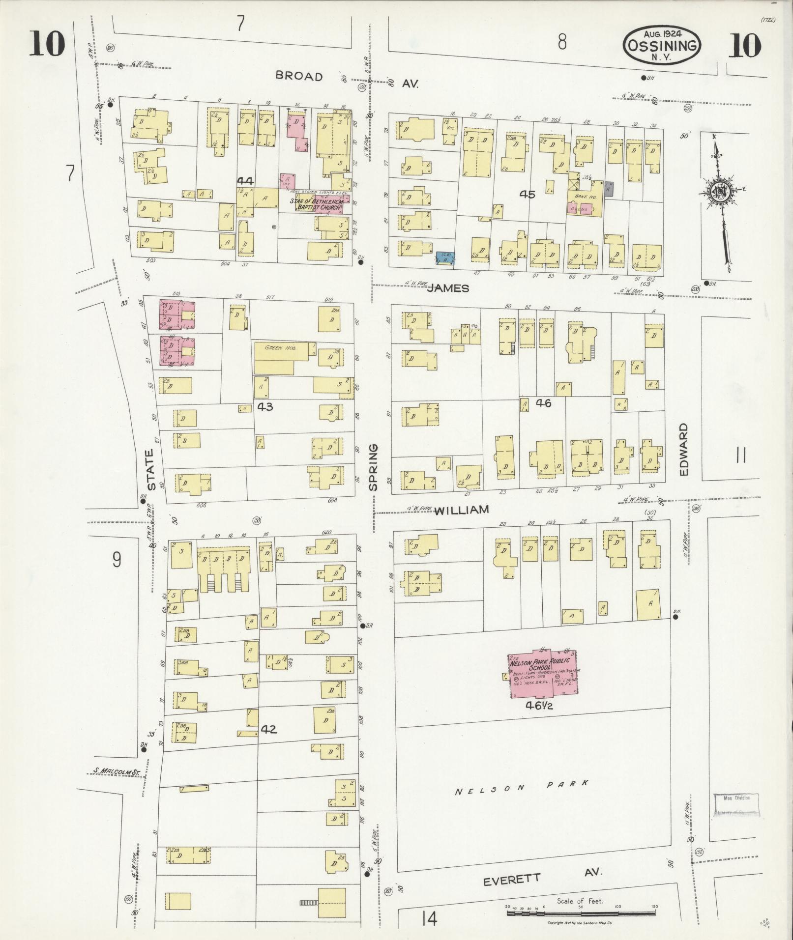 Sanborn Fire Insurance Map from Ossining, Westchester County, New York (1924), Sheet #0010 - Historic Sanborn Fire Insurance Map Print, vintage old map wall art, antique decor, genealogy gift, New York New York map