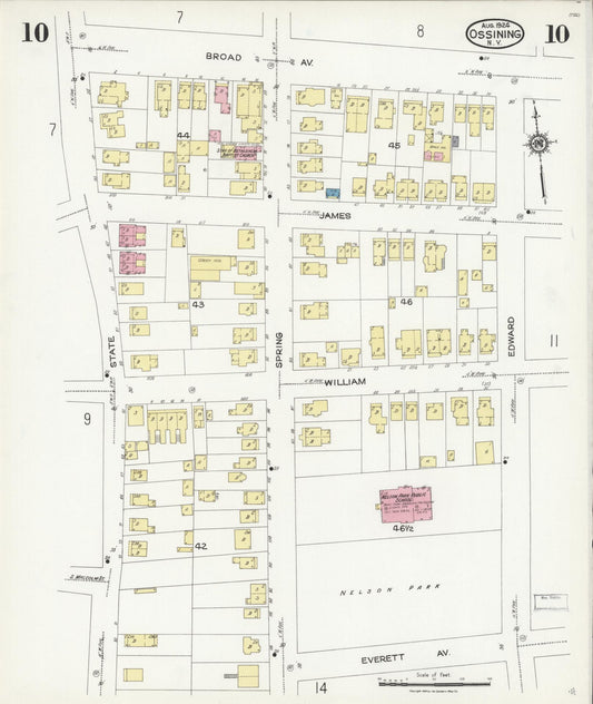 Sanborn Fire Insurance Map from Ossining, Westchester County, New York (1924), Sheet #0010 - Historic Sanborn Fire Insurance Map Print, vintage old map wall art, antique decor, genealogy gift, New York New York map