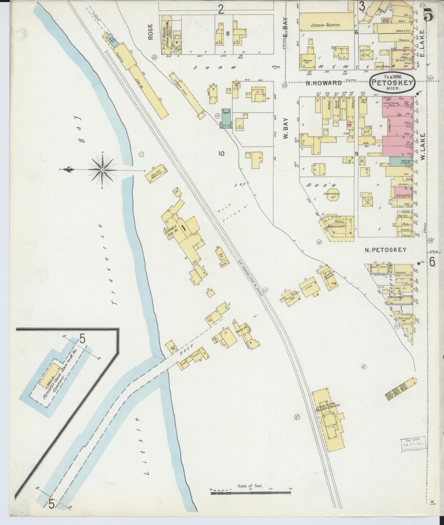 Sanborn Fire Insurance Map from Petoskey, Emmet County, Michigan (1896), Sheet #0005 - Complete Map Set gallery image, historic Sanborn map, vintage wall art, Michigan Michigan