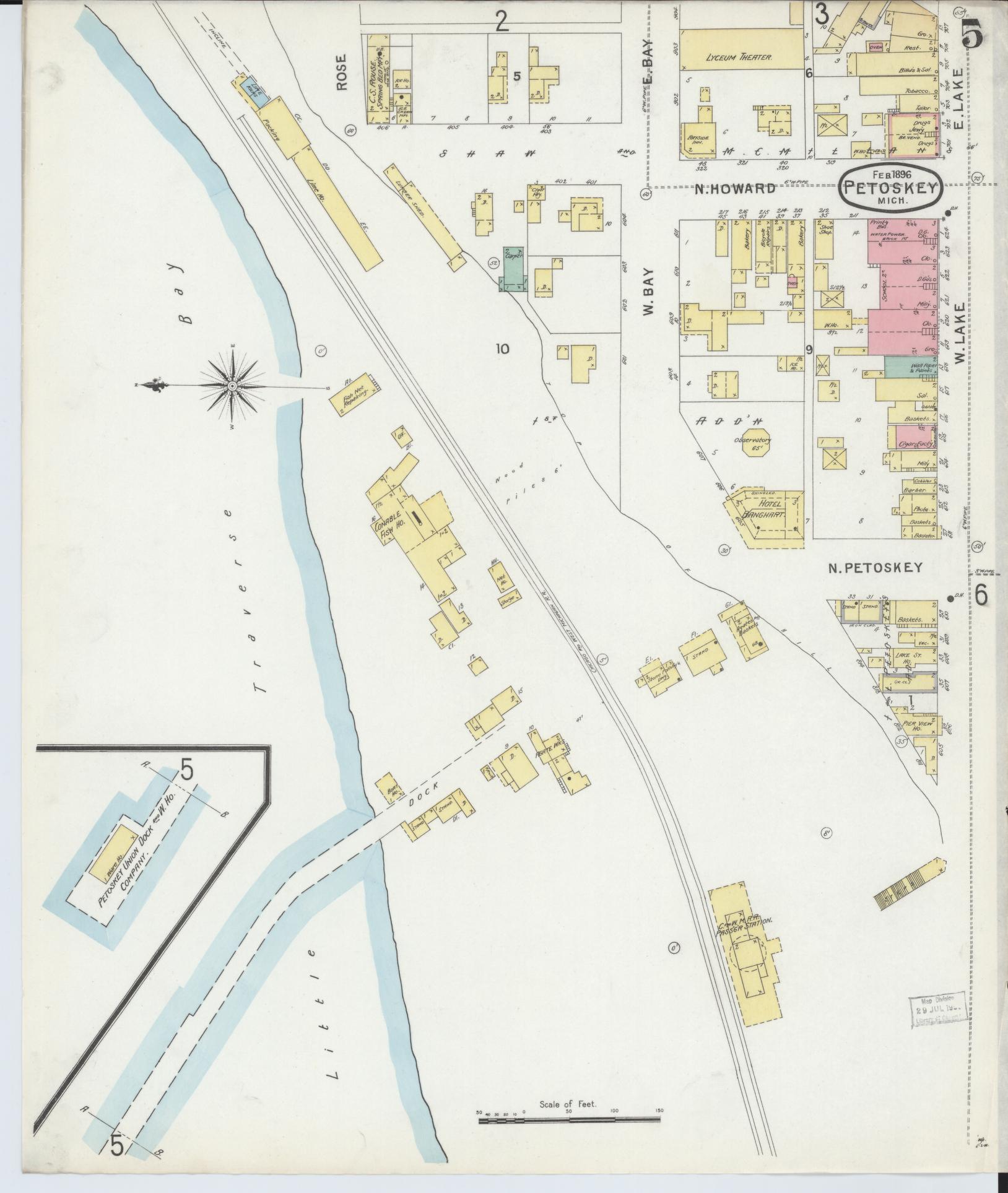 Sanborn Fire Insurance Map from Petoskey, Emmet County, Michigan (1896), Sheet #0005 - Complete Map Set gallery image, historic Sanborn map, vintage wall art, Michigan Michigan