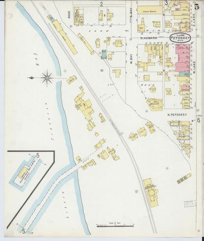 Sanborn Fire Insurance Map from Petoskey, Emmet County, Michigan (1896), Sheet #0005 - Complete Map Set gallery image, historic Sanborn map, vintage wall art, Michigan Michigan