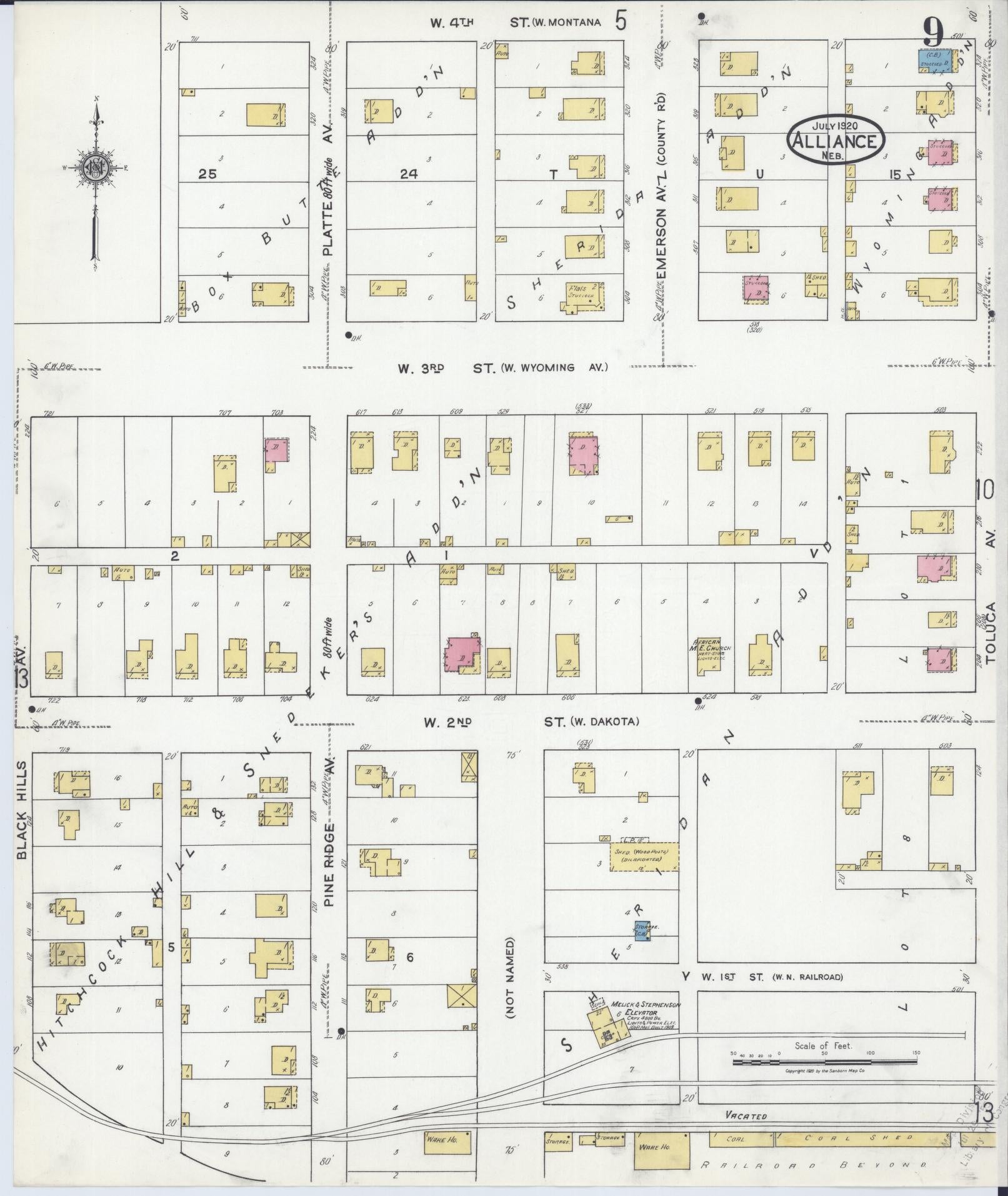 Sanborn Fire Insurance Map from Alliance, Box Butte County, Nebraska (1920), Sheet #0009 - Complete Map Set gallery image, historic Sanborn map, vintage wall art, Nebraska Nebraska
