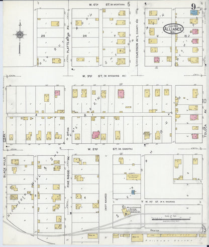Sanborn Fire Insurance Map from Alliance, Box Butte County, Nebraska (1920), Sheet #0009 - Complete Map Set gallery image, historic Sanborn map, vintage wall art, Nebraska Nebraska
