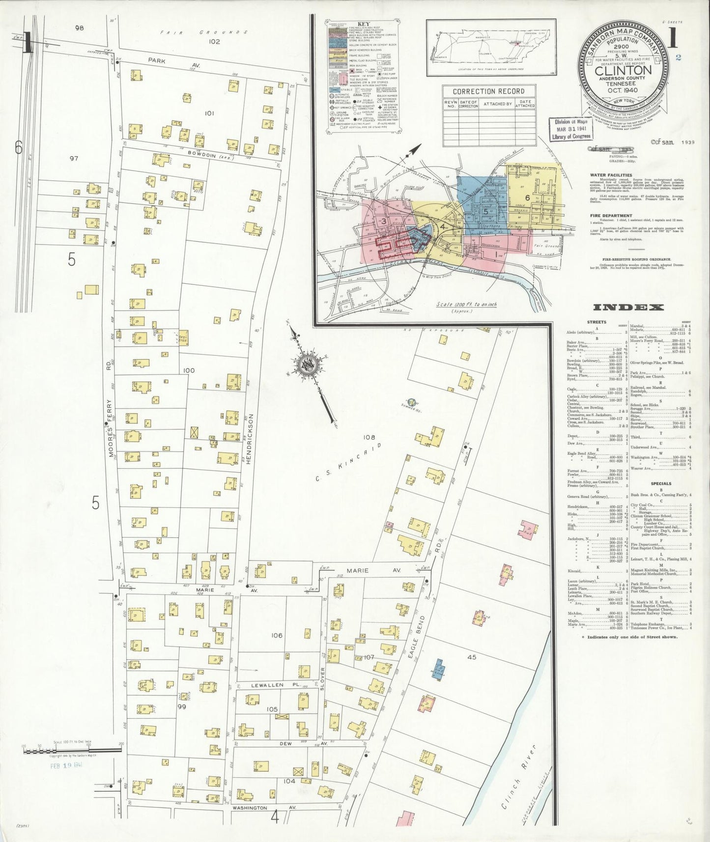 Sanborn Fire Insurance Map from Clinton, Anderson County, Tennessee. (1940) – Historic Sanborn Fire Insurance Map Print