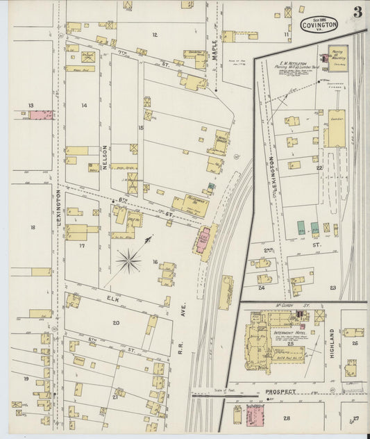 Sanborn Fire Insurance Map from Covington, Independent Cities, Virginia (1895), Sheet #0003 - Historic Sanborn Fire Insurance Map Print, vintage old map wall art, antique decor, genealogy gift, Virginia Virginia map