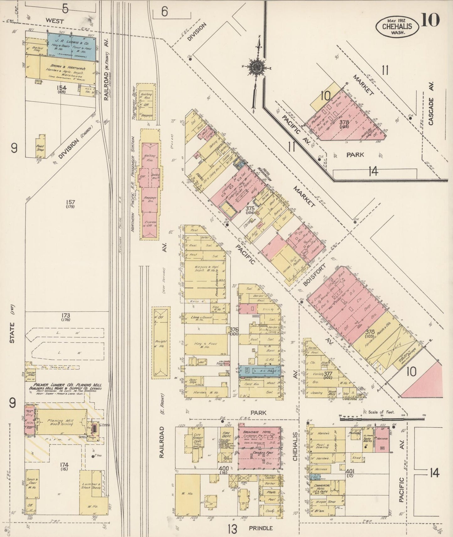 Sanborn Fire Insurance Map from Chehalis, Lewis County, Washington (1912), Sheet #0010 - Complete Map Set gallery image, historic Sanborn map, vintage wall art, Washington Washington