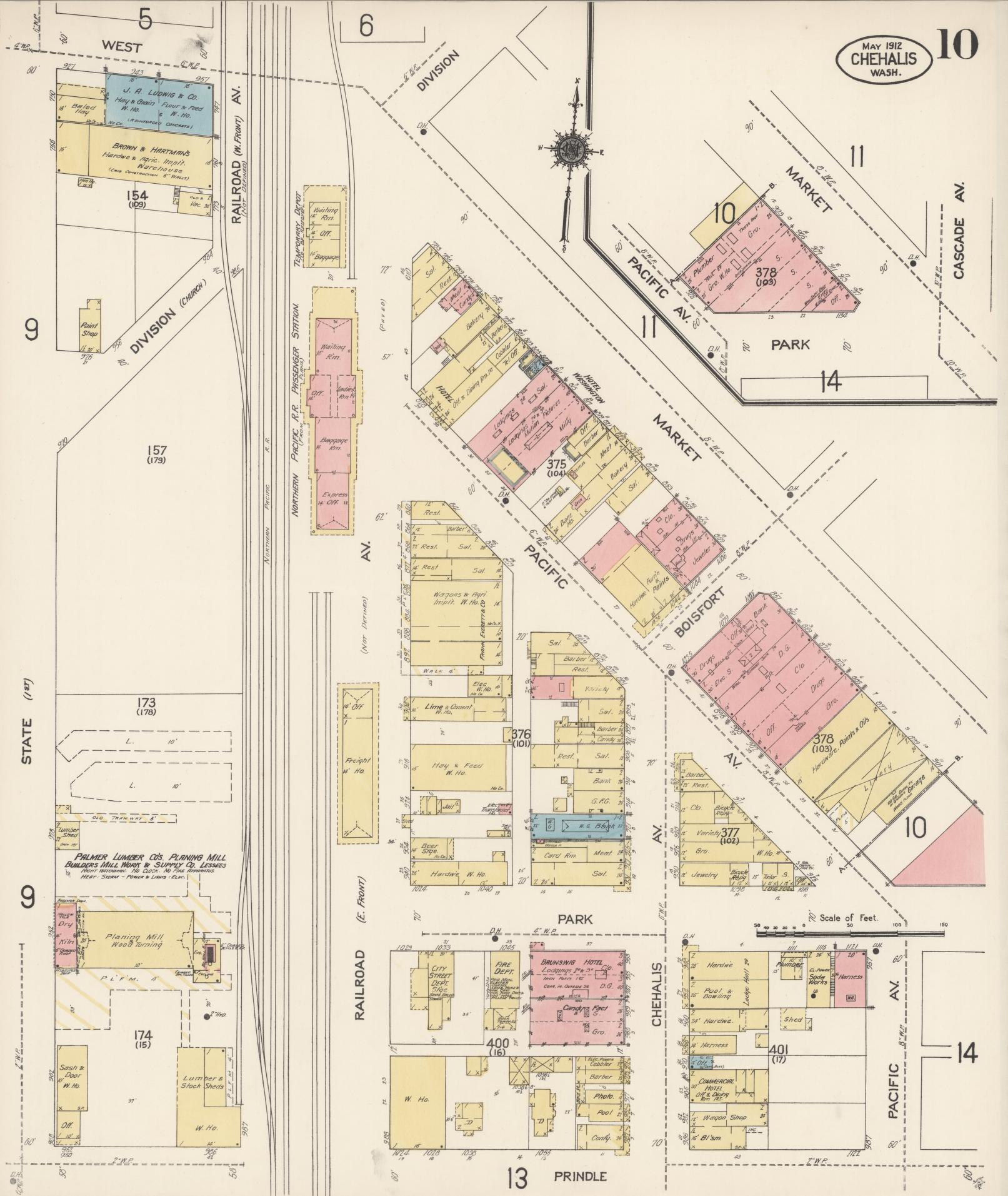 Sanborn Fire Insurance Map from Chehalis, Lewis County, Washington (1912), Sheet #0010 - Complete Map Set gallery image, historic Sanborn map, vintage wall art, Washington Washington