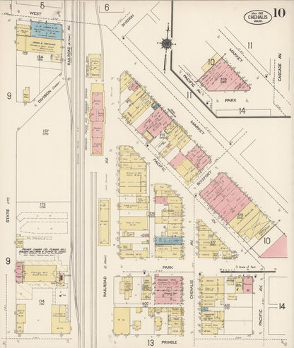 Sanborn Fire Insurance Map from Chehalis, Lewis County, Washington (1912), Sheet #0010 - Complete Map Set gallery image, historic Sanborn map, vintage wall art, Washington Washington