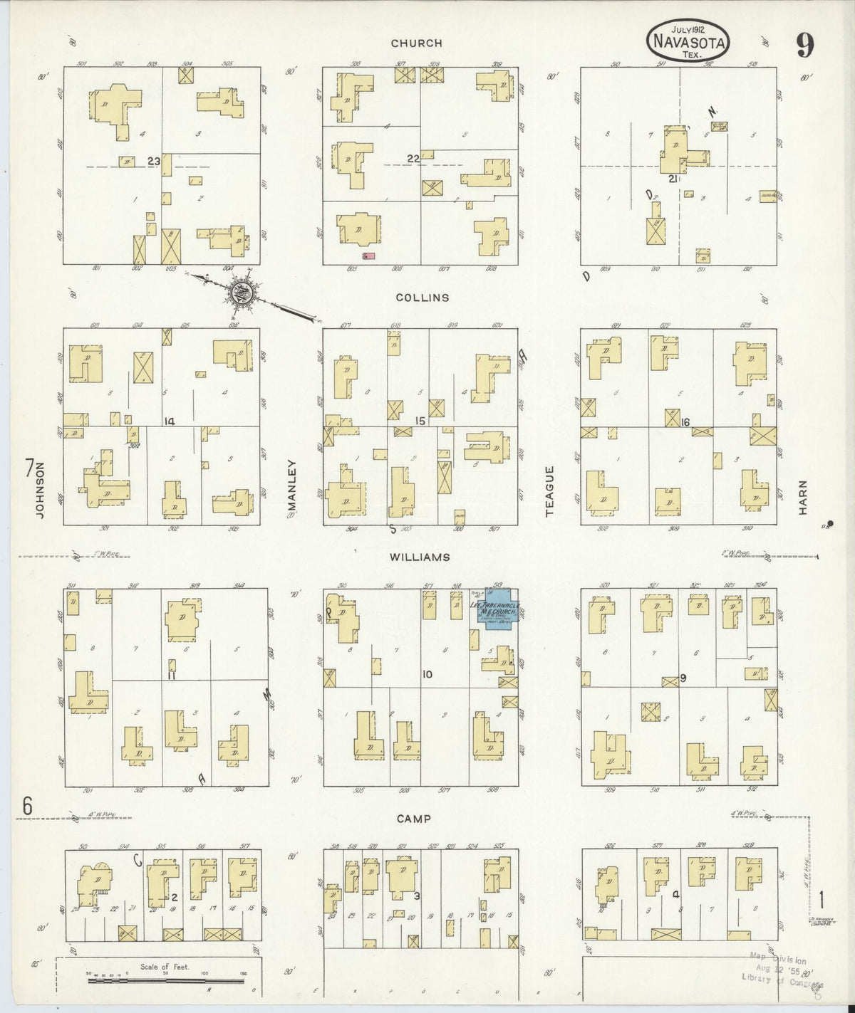 Sanborn Fire Insurance Map from Navasota, Grimes County, Texas (1912), Sheet #0009 - Complete Map Set gallery image, historic Sanborn map, vintage wall art, Texas Texas