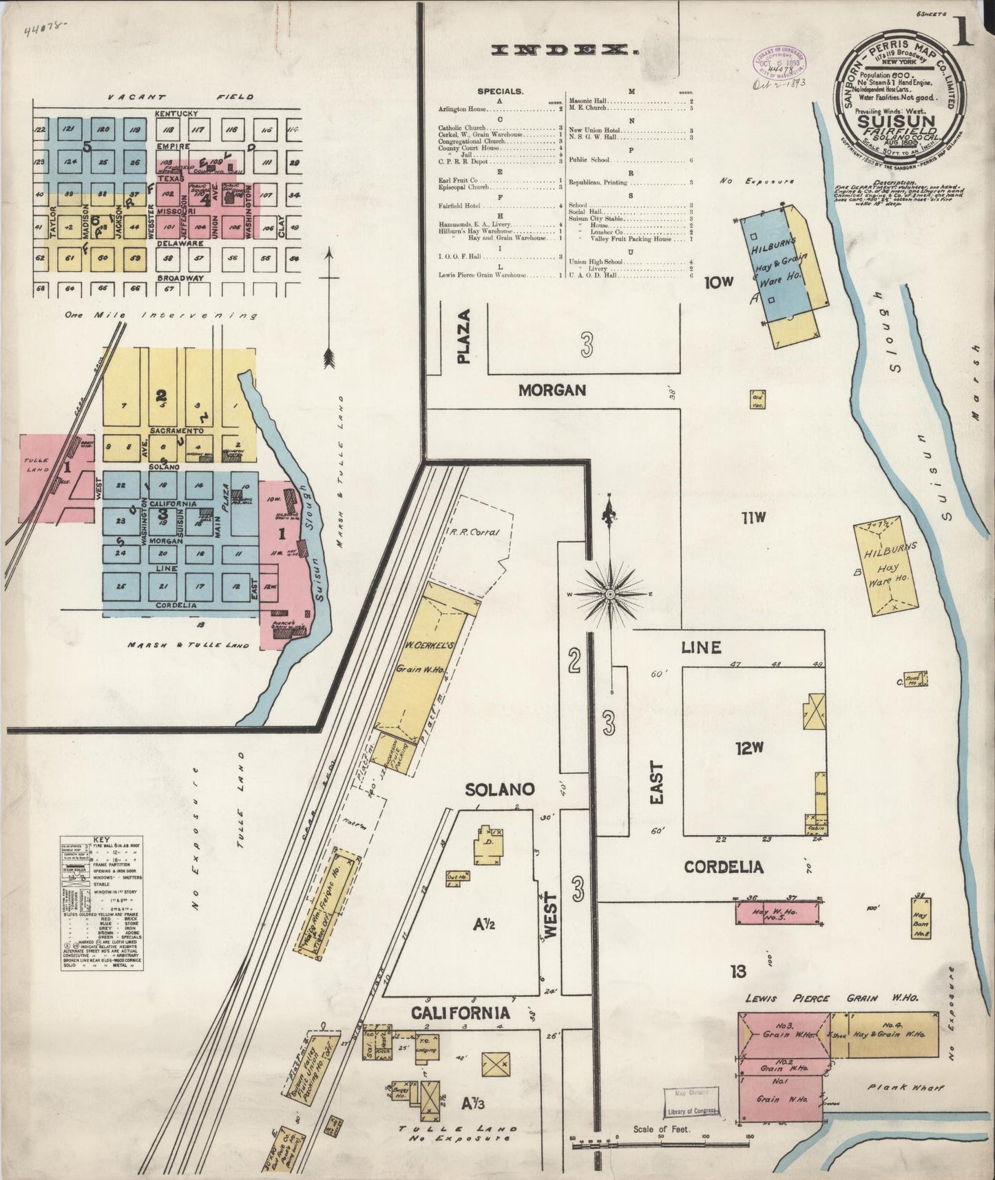 Sanborn Fire Insurance Map from Suisun, Solano County, California (1893), Sheet #0001 - Complete Map Set gallery image, historic Sanborn map, vintage wall art, California California