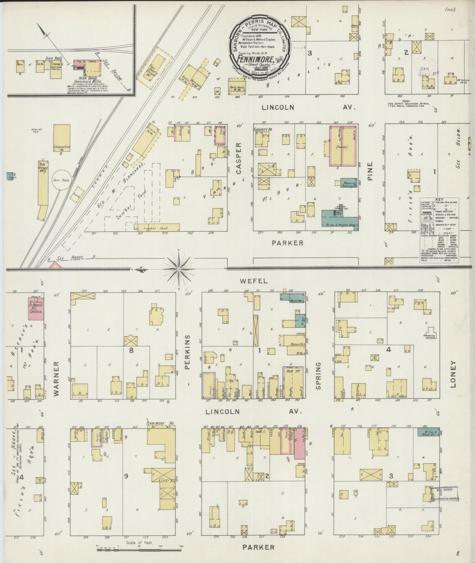 Sanborn Fire Insurance Map from Fennimore, Grant County, Wisconsin (1894), Sheet #0001 - Historic Sanborn Fire Insurance Map Print, vintage old map wall art, antique decor, genealogy gift, Wisconsin Wisconsin map