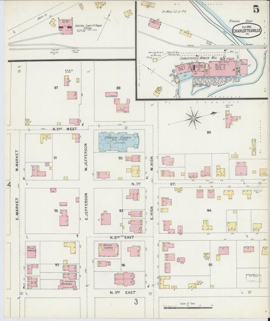 Sanborn Fire Insurance Map from Charlottesville, Independent Cities, Virginia (1896), Sheet #0005 - Historic Sanborn Fire Insurance Map Print, vintage old map wall art, antique decor, genealogy gift, Virginia Virginia map