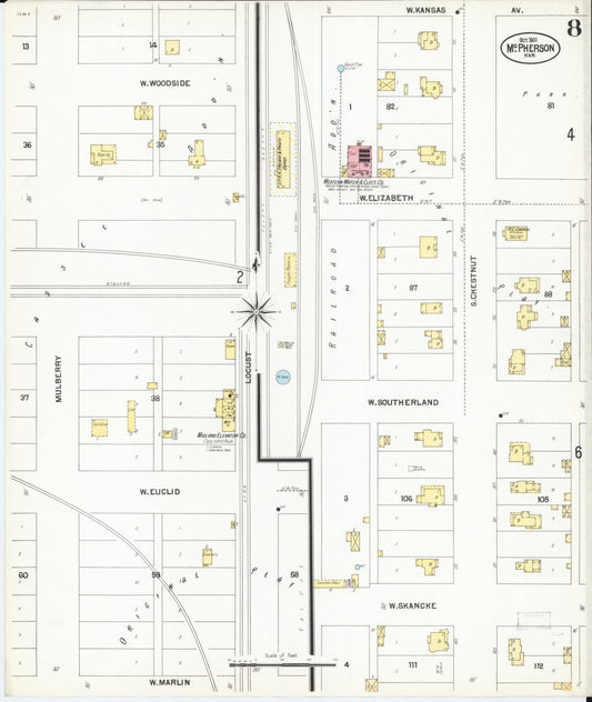 Sanborn Fire Insurance Map from Mcpherson, Mcpherson County, Kansas (1901), Sheet #0008 - Historic Sanborn Fire Insurance Map Print, vintage old map wall art, antique decor, genealogy gift, Kansas Kansas map