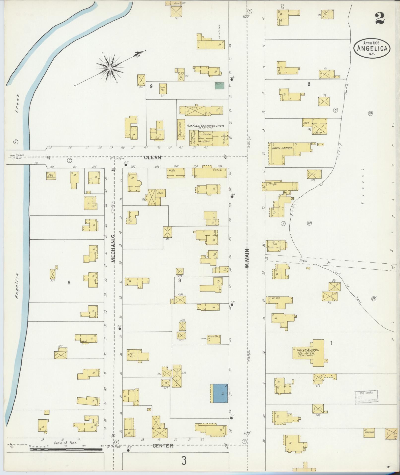 Sanborn Fire Insurance Map from Angelica, Allegany County, New York (1903), Sheet #0002 - Complete Map Set gallery image, historic Sanborn map, vintage wall art, New York New York