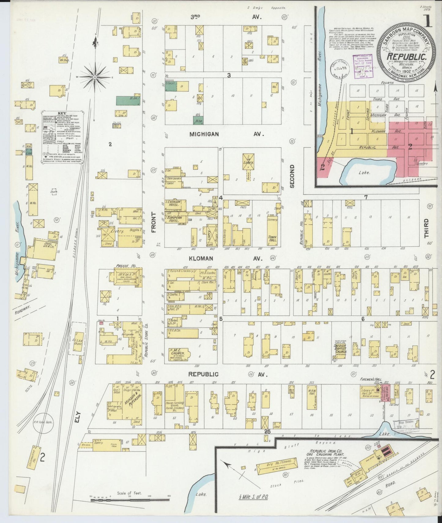 Sanborn Fire Insurance Map from Republic, Marquette County, Michigan (1902), Sheet #0001 - Complete Map Set gallery image, historic Sanborn map, vintage wall art, Michigan Michigan