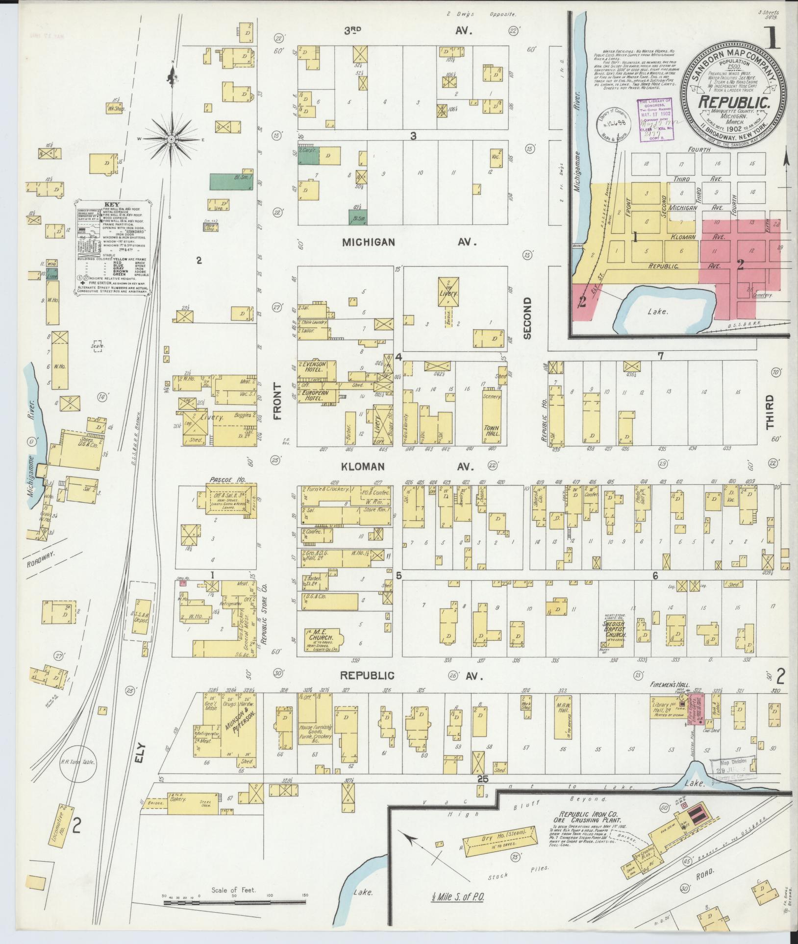 Sanborn Fire Insurance Map from Republic, Marquette County, Michigan (1902), Sheet #0001 - Complete Map Set gallery image, historic Sanborn map, vintage wall art, Michigan Michigan